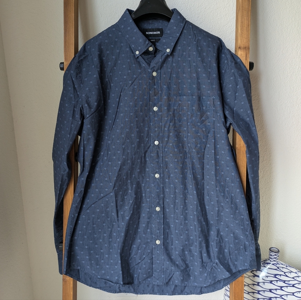 Bonobos Men Navy Patterned Casual Button Down Sli… - image 1